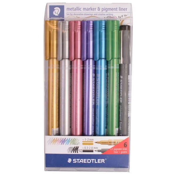 Staedtler Markör Metalik 6 Lı/Pıgment Liner Siyah 8323-SWP6P ürün görseli 1