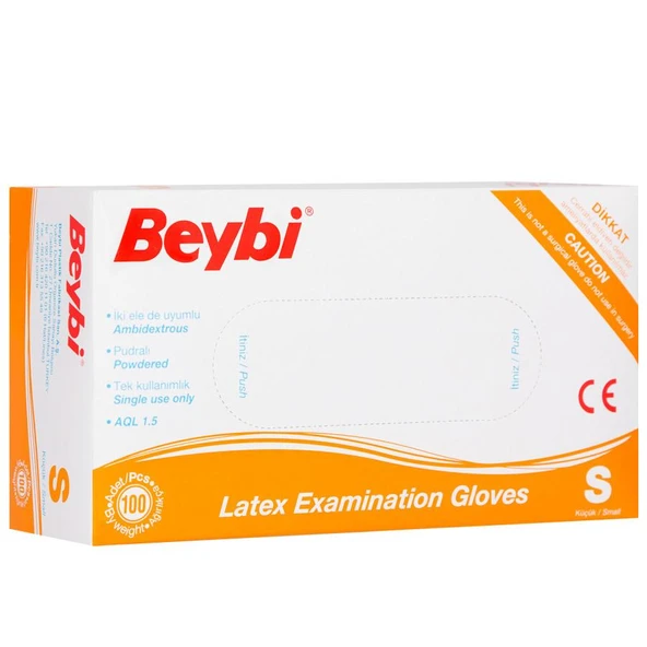 Beybi Lateks Pudralı (S) Small Beden Muayene Eldiven 100lü Paket ürün görseli 1