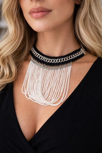 El Yapımı Boncuklu Zincir Detaylı Choker Kolye | Şık ve Modern Tasarım ürün görseli 1