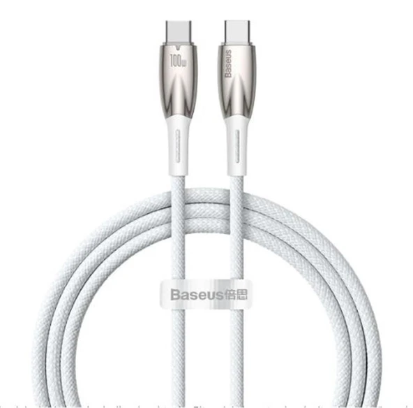 Baseus Glimmer Series CADH000702 1mt 100w  Beyaz PD Type-C To Type-C Şarj Kablosu Örgülü ürün görseli 1