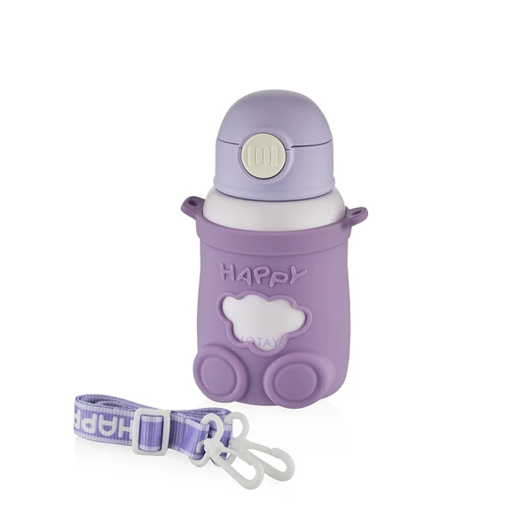 Shotay ST-8816 480ml Askılı Silikon Kılıflı Pipetli Mor Çelik Matara ürün görseli 1