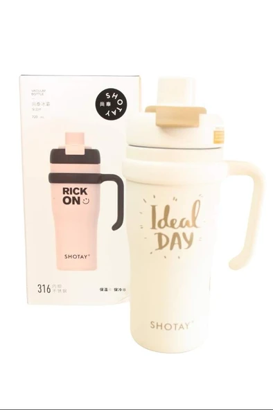Shotay ST-8918 Çift Kullanım Pipetli/Rahat İçim Beyaz 720ml Çelik Termos ürün görseli 1