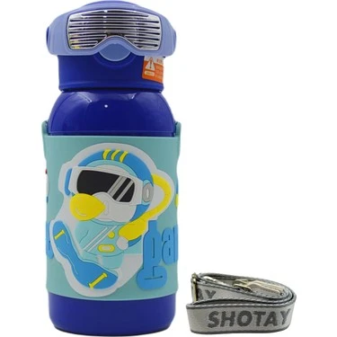 Shotay ST-8812 600ml Askılı Pipetli Mavi Çift Kapak Çelik Matara ürün görseli 1
