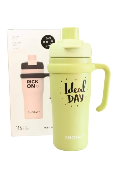 Shotay ST-8918 Çift Kullanım Pipetli/Rahat İçim Yeşil 720ml Çelik Termos ürün görseli 1