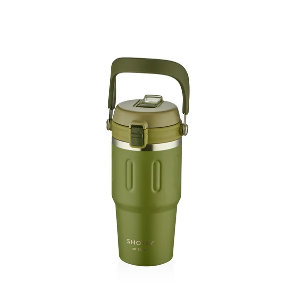 Shotay ST-8166 Çift Kullanım Pipetli/Rahat İçim Yeşil 650ml Çelik Termos ürün görseli 1