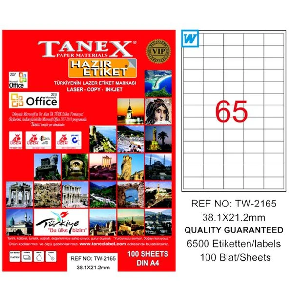 Tanex Laser Etiket 100 YP 38x21 Laser-Copy-Inkjet TW-2165 ürün görseli 1