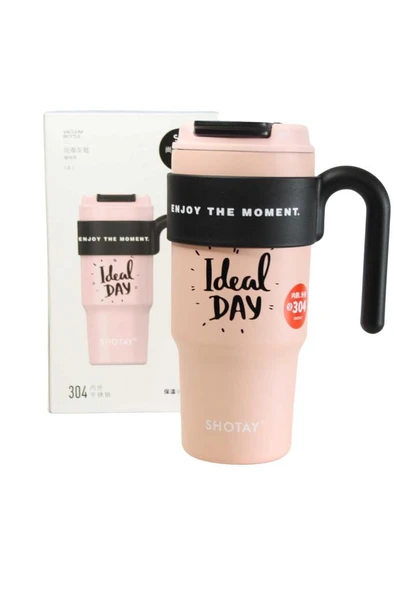 Shotay ST-8917 Çift Kullanım Pipetli/Rahat İçim Pembe 1000ml Çelik Matara ürün görseli 1
