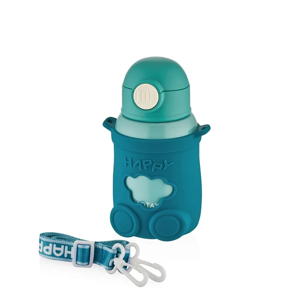 Shotay ST-8816 480ml Askılı Silikon Kılıflı Pipetli Yeşil Çelik Matara ürün görseli 1
