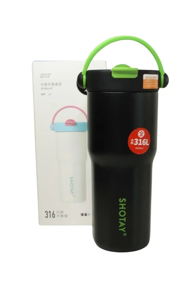 Shotay ST-8902 680ml Pipetli Siyah Çelik Matara ürün görseli 1