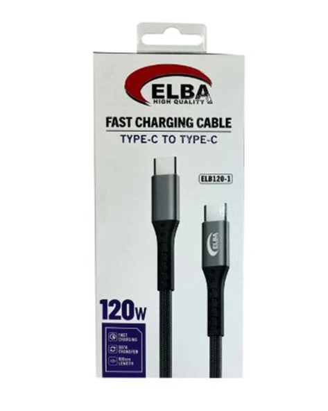 Elba Elb120-1 120w Type-c To Type-c 1Mt Siyah Örgülü  Şarj Kablosu ( Data Veri ) ürün görseli 1