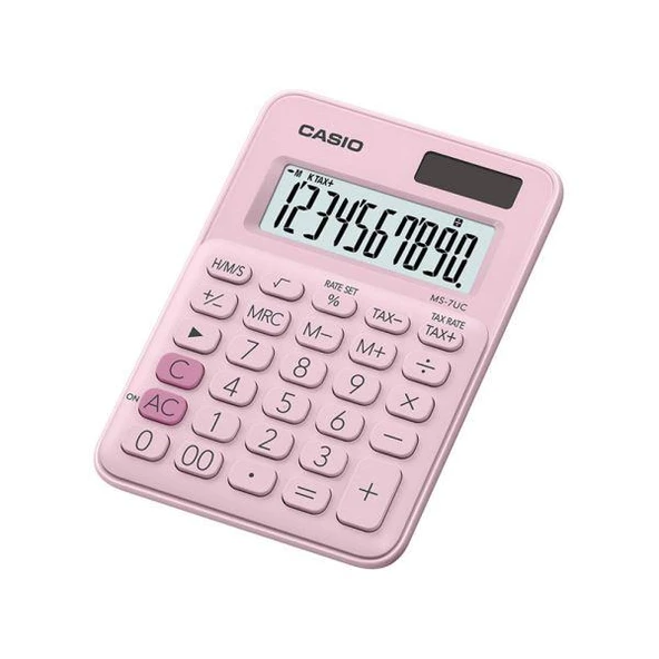 Casio MS-7UC-PK 10 Hane Açık Pembe Masa Üstü Hesap Makinesi ürün görseli 1