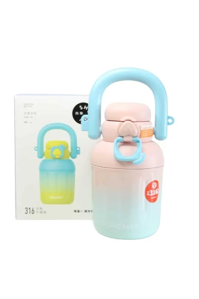 Shotay ST-8931 680ml Pipetli Pembe-Mavi Çelik Matara ürün görseli 1