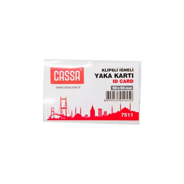 Cassa Yaka Kartı Klipsli İğneli 90x56 MM Şeffaf 7511 ürün görseli 1