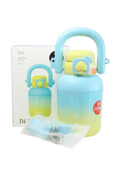 Shotay ST-8931 680ml Pipetli Mavi-Sarı Çelik Matara ürün görseli 1