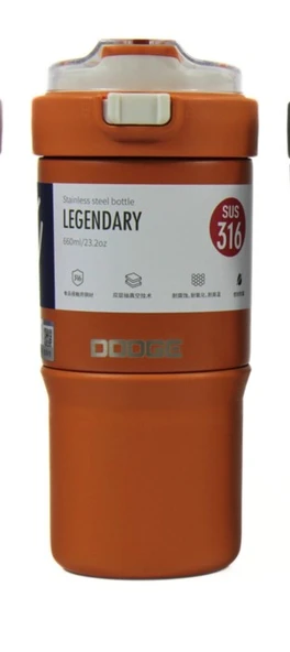 Dodge DB-23684 Çift Kullanım Pipetli/Rahat İçim Turuncu 660ml Çelik Termos ürün görseli 1