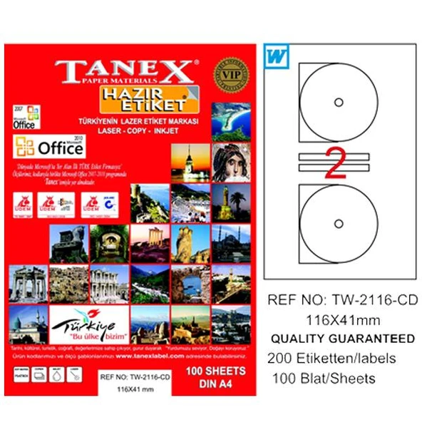 Tanex Cd Etiketi Laser-Copy-Inkjet 100 YP 116x41 MM TW-2116 ürün görseli 1