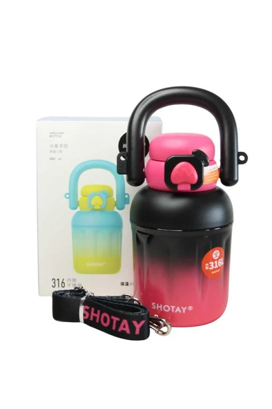 Shotay ST-8931 680ml Pipetli Siyah-Pembe Çelik Matara ürün görseli 1