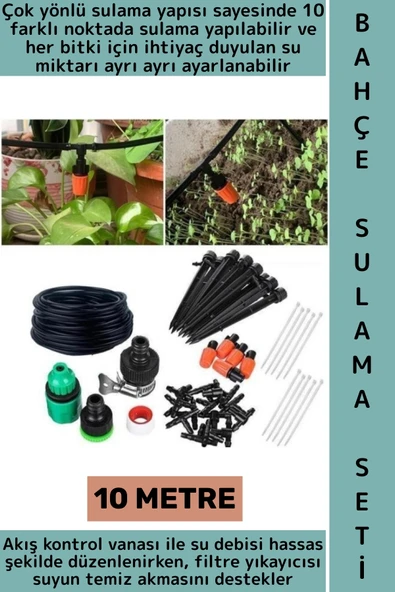 Dayanıklı Plastik Balkon Bahçe Sera Bitki Akış Kontrol Vanalı Pratik 10 Metre Sulama Sistemi Seti ürün görseli 1