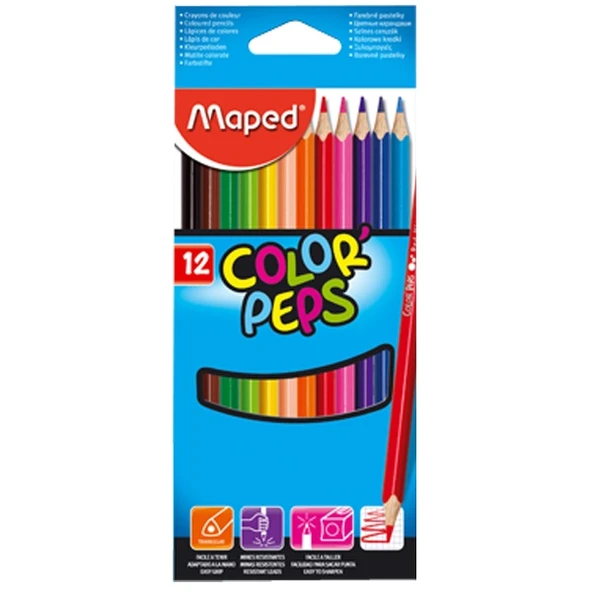 Maped Kuru Boya Karton Kutu Tam Boy Üçgen 12 Renk 183212 ürün görseli 1