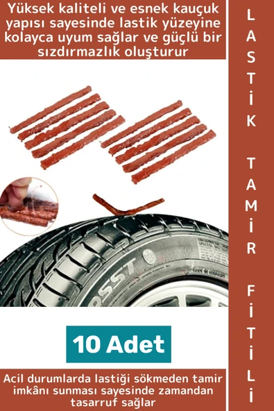 Otomobil Motosiklet Bisiklet Onarım Bakım Esnek Kauçuk Acil Durum Kiti Lastik Tamir Fitili 10 Adet ürün görseli 1
