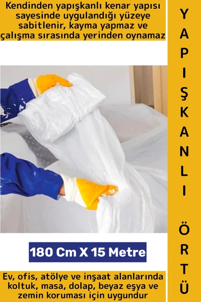 Kendinden Yapışkanlı Tadilat İnşaat Boya Badana Kir Toz Kalıntı Eşya Koruma Örtüsü 180 Cm x 15 Metre ürün görseli 1