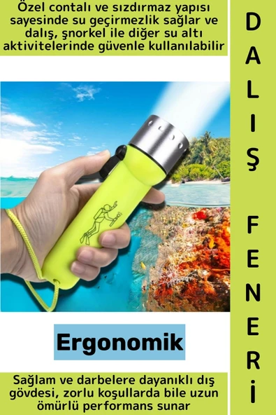 Ergonomik Balıkçı Kamp Fotoğrafçı Sızdırmaz Yüksek Lümenli Şık Süper Parlak LED Su Altı Dalış Feneri ürün görseli 1