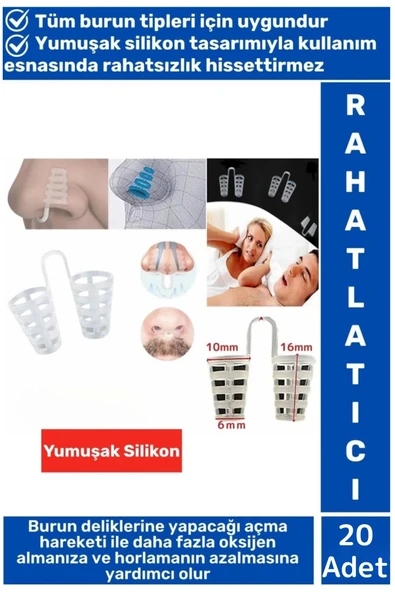Konforlu Horlama Azaltıcı Rahat Nefes Alıp Verme Uyku Horlama Önleyici Burun Delik Aparatı 20 Adet ürün görseli 1