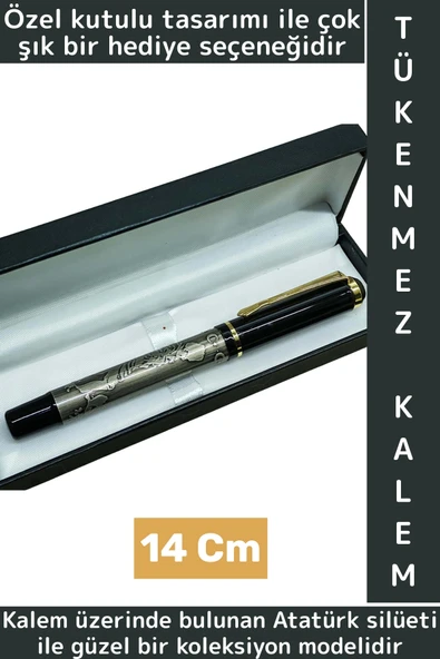 Özel Tasarım Dekoratif Koleksiyon Hediyelik Çok Şık Kutulu ATATÜRK Silüetli Tükenmez Kalem 14 Cm ürün görseli 1
