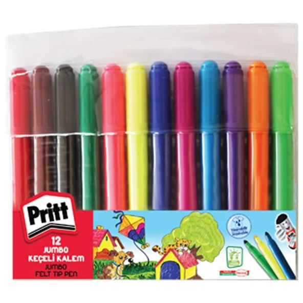 Pritt Keçeli Boya Kalemi Jumbo Yuvarlak Uç 12 Renk 1687975 ürün görseli 1