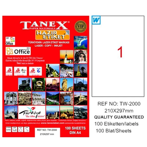 Tanex Laser Etiket 100 YP 210x297 Laser-Copy-Inkjet TW-2000 ürün görseli 1