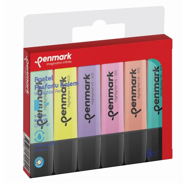 Penmark Fosforlu Kalem 6 Lı Karışık Renk Pastel HS 505 6P ürün görseli 1