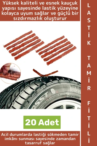 Otomobil Motosiklet Bisiklet Onarım Bakım Esnek Kauçuk Acil Durum Kiti Lastik Tamir Fitili 20 Adet ürün görseli 1