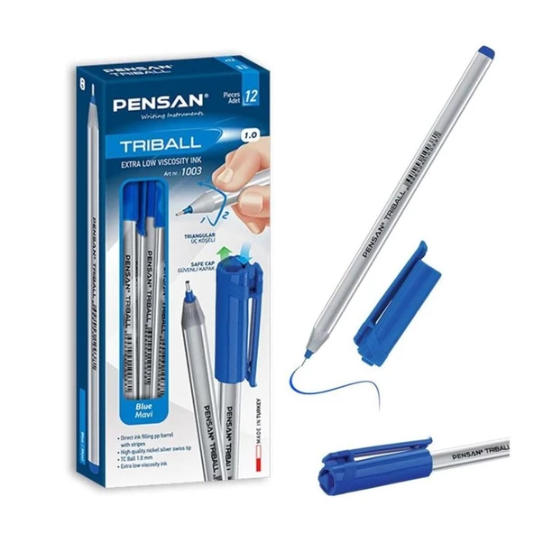 Pensan Tükenmez Kalem Triball 1.0 MM Bilye Uç Turkuaz 12 Lİ 1003 ürün görseli 1