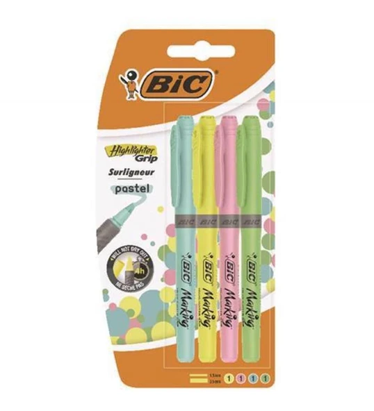 Bic Fosforlu Kalem MarKing HighLighter Grip Pastel Renkler 4 LÜ 964859 ürün görseli 1