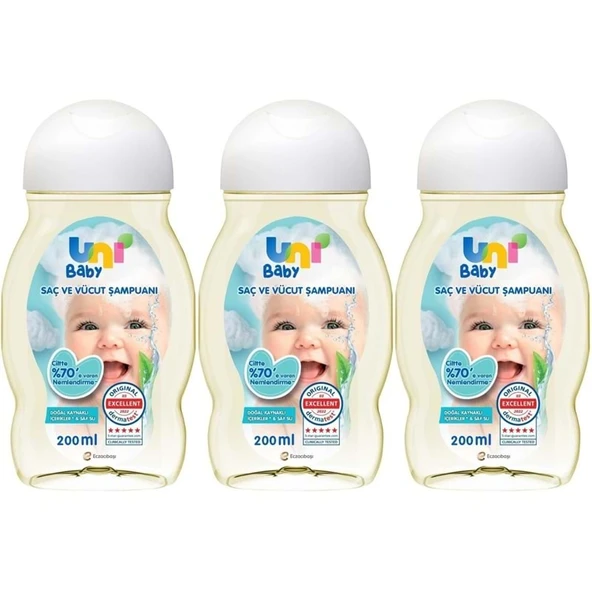 Uni Baby Bebek Saç ve Vücut Şampuanı 200ML Klasik (3 Lü Set) ürün görseli 1