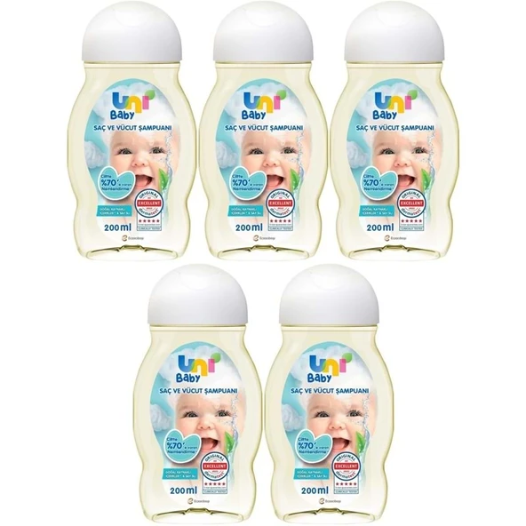 Uni Baby Bebek Saç ve Vücut Şampuanı 200ML Klasik (5 Li Set) ürün görseli 1