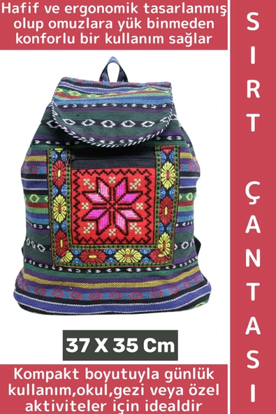 Konforlu Gündelik Okul Gezi Çok Şık Kilim Tasarımlı Hafif Kadın Erkek Sırt Çantası 37 X 35 Cm ürün görseli 1