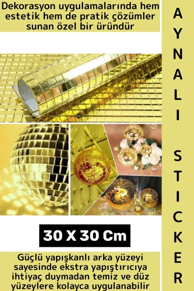 Dekoratif Tezgah Banyo Salon Kendinden Yapışkanlı Estetik Modern Şık Aynalı Kare Sticker 30 X 30 Cm ürün görseli 1