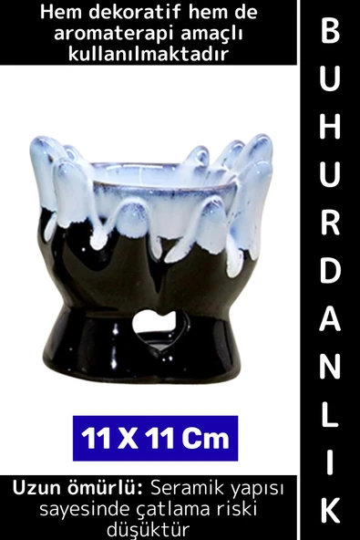 Dekoratif Hediye Aromaterapi Meditasyon Tütsülük Çok Şık Seramik El Tasarımlı Buhurdanlık 11 X 11 Cm ürün görseli 1