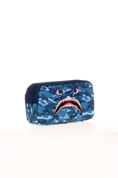 Kaukko Kıds&love L8123 3 Bölmeli Kalem Çantası Square Shark ürün görseli 1