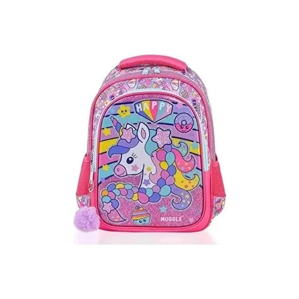 Muggle Okul Çantası Happy Unicorn Pembe Mu-6443 ürün görseli 1
