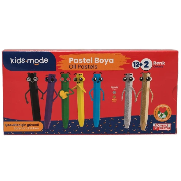 Kidsmode Yağlı Pastel Boya Altıgen 12+2 Renk ürün görseli 1