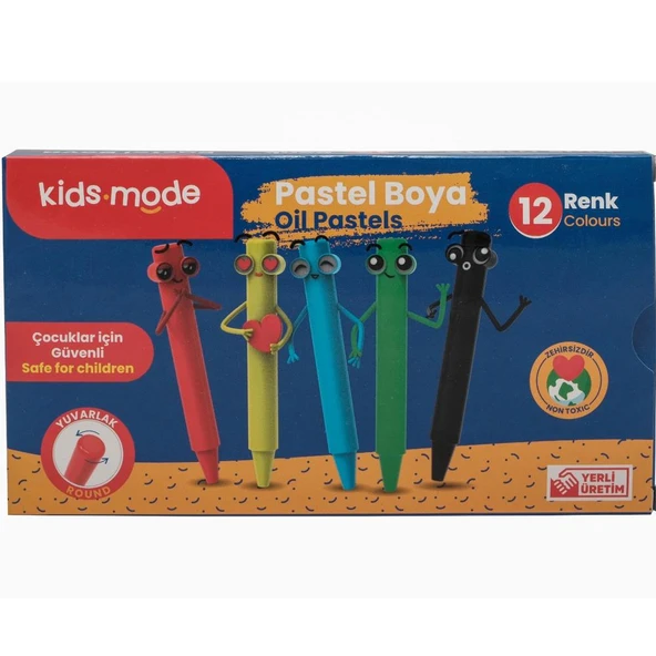 Kidsmode Yağlı Pastel Boya Yuvarlak 12 Renk ürün görseli 1