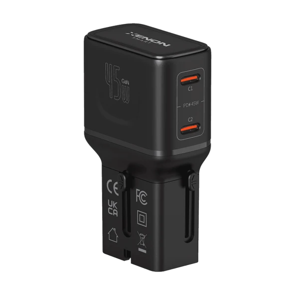 Xenon Smart Priz Dönüştürücü | 45W GaN Hızlı Şarj, 200+ Ülke, 2x USB-C, PD PPS, Seyahat Adaptörü (X6409) ürün görseli 1