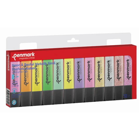 Penmark Fosforlu Kalem 12 Li Karışık Renk 4 Neon +4 Pastel+4 Simli ürün görseli 1