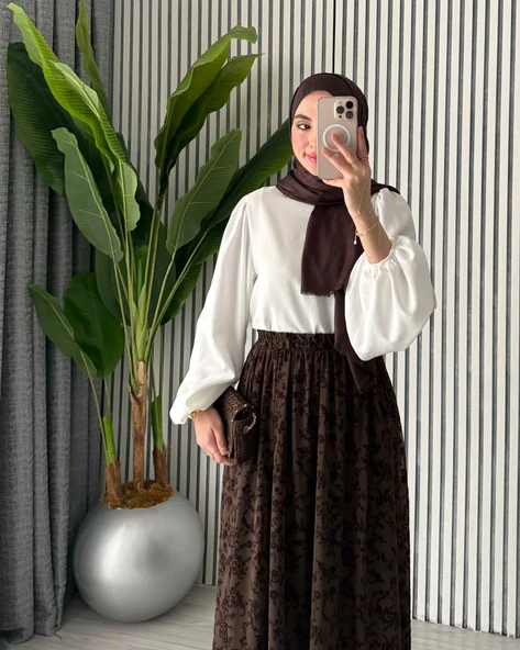 Kadın Astarlı Dantelli Şık Kloş Etek - Resim 6