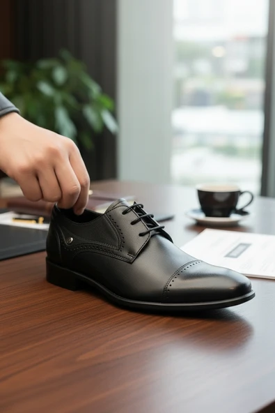 Enoch Erkek Siyah Hakiki Deri Klasik Ayakkabı İnce Brogue Detaylı Ve Cap Toe Burunlu Bağcıklı Model ürün görseli 1