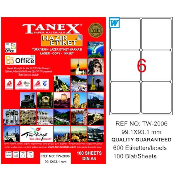 Tanex Laser Etiket 100 YP 99.1x93.1 Laser-Copy-Inkjet TW-2006 ürün görseli 1