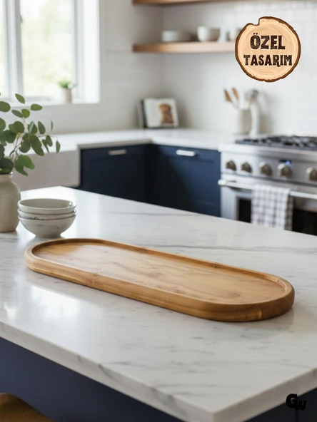 Özel Tasarım Doğal Ahşap Oymalı Çukur Sunum Tabağı Sunumluk(DUT AĞACI) Ahşap Rengi BOY:45cm EN:15cm ürün görseli 1