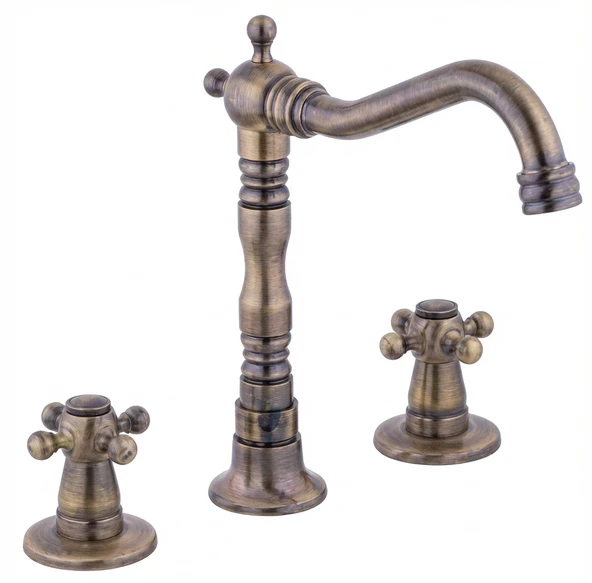 Antik Ankastre 3 Delikli Koç Kuğu Lavabo Bataryası (%100 pirinç, lüx) ürün görseli 1
